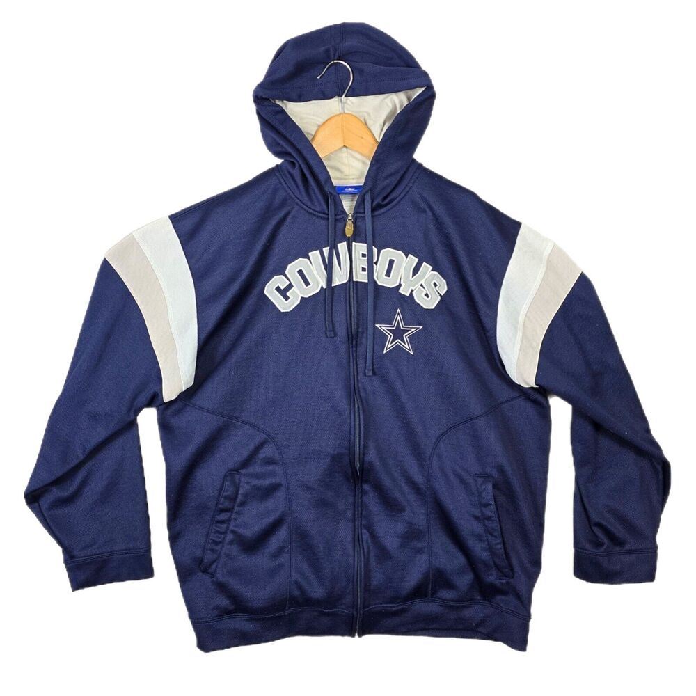 Reebok Dallas Cowboys Hoodie Mens XL Blue White Embroidered Long Sleeve Full Zip